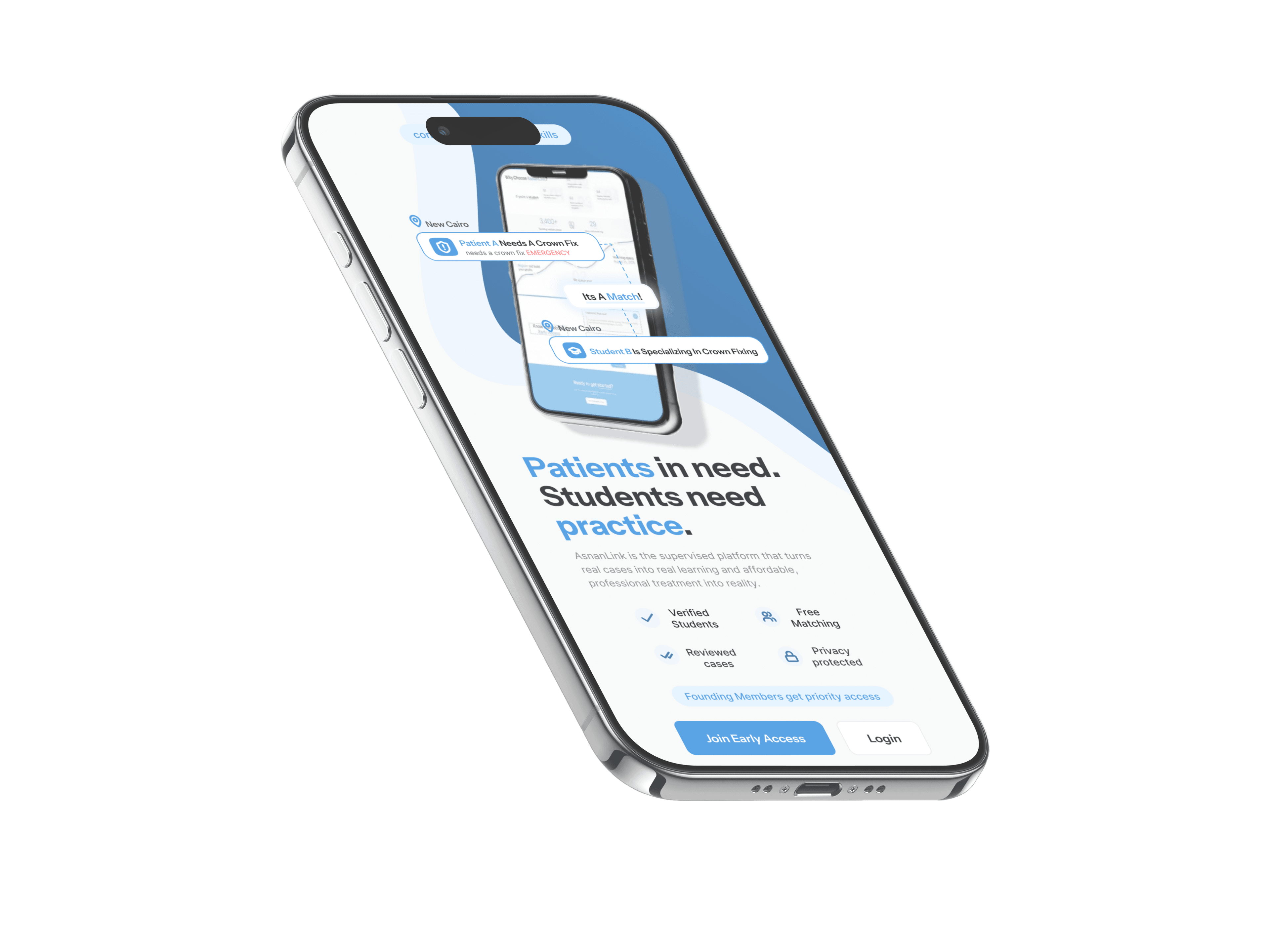 AsnanLink app showing a patient match
